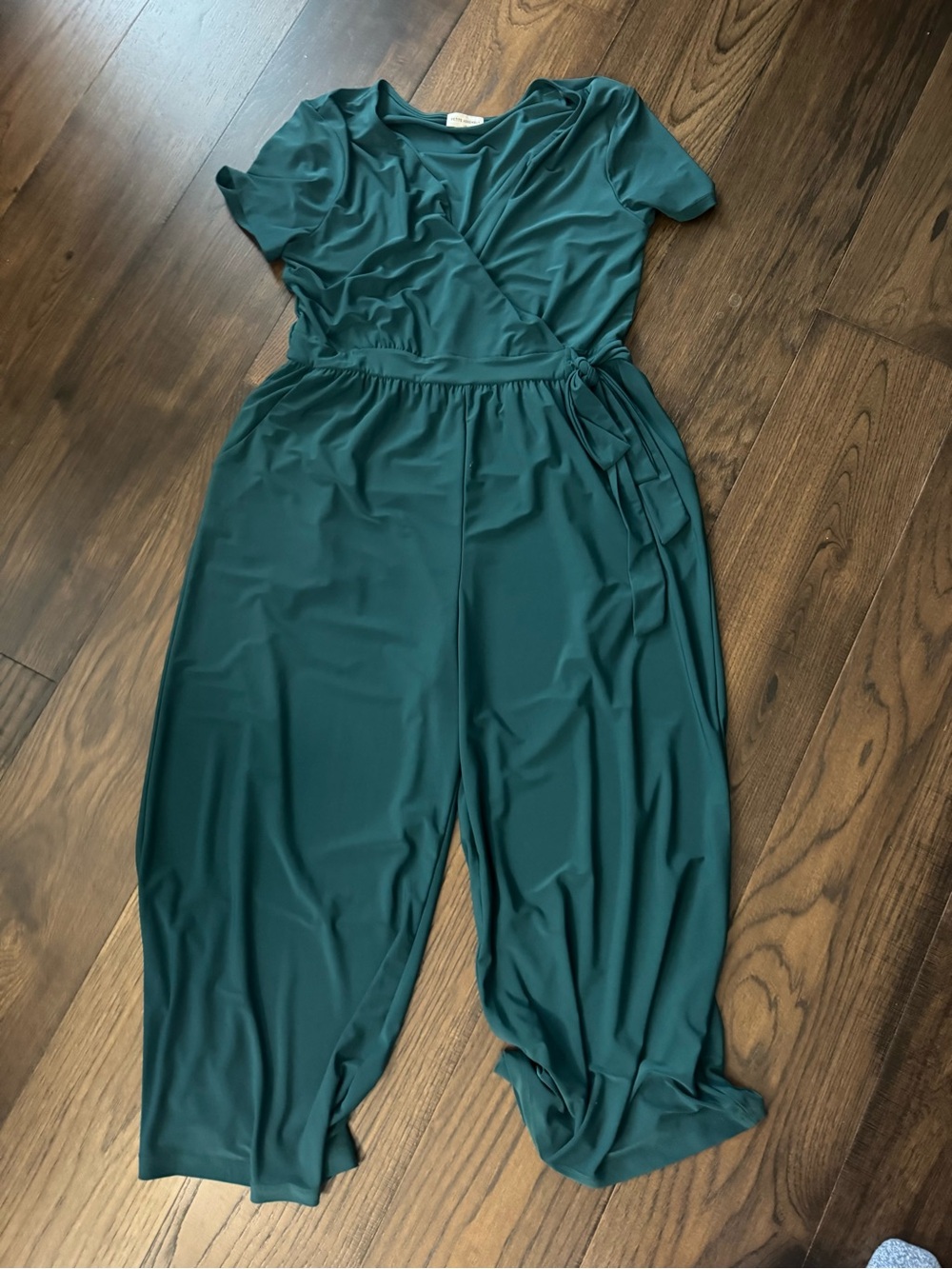 Short-Sleeve Teal Wrap Jumpsuit with Tie Waist